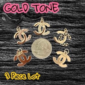 Lot of 3 CC Gold Tone Zipper Pull Button Charms 20mm